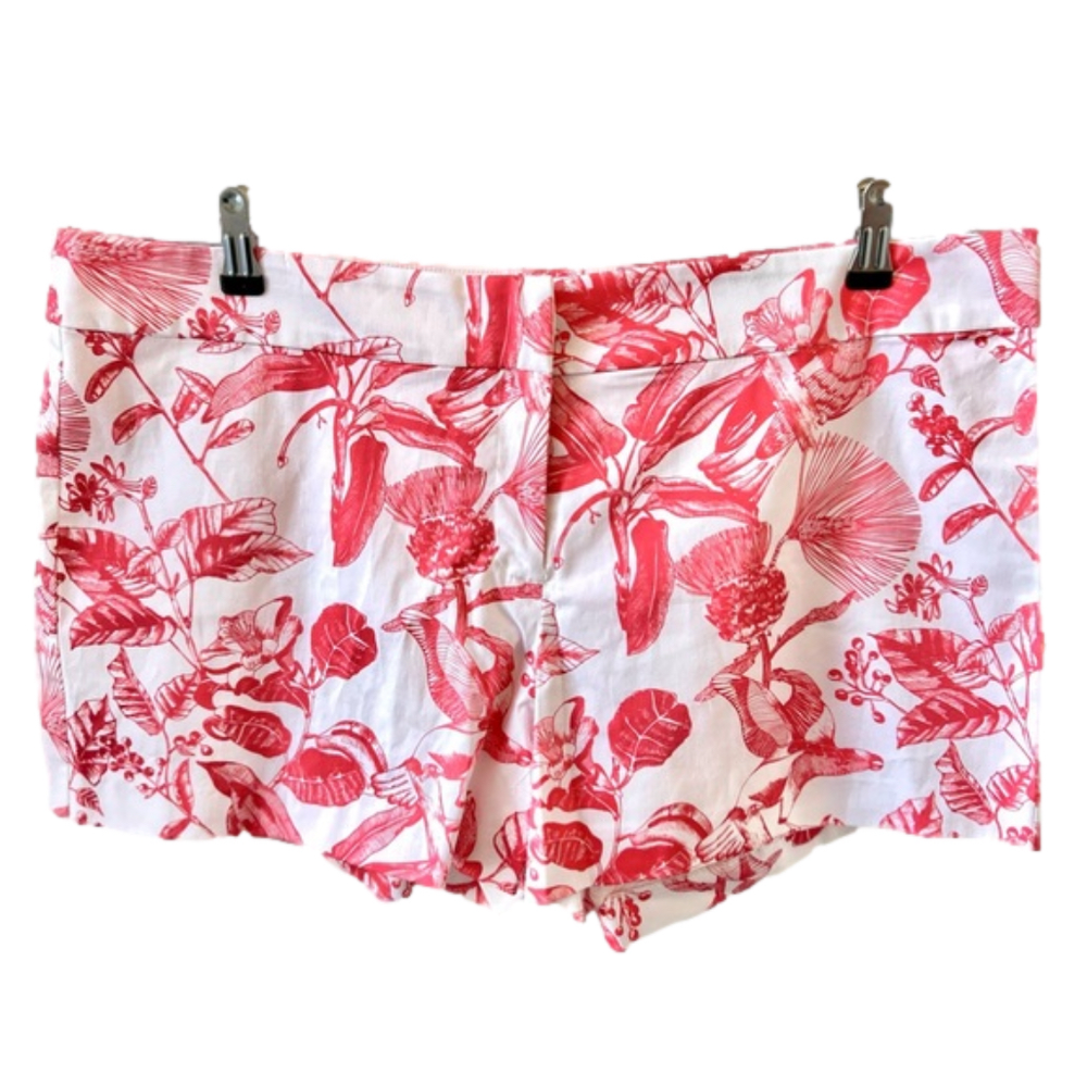 Persifor Kelley Berry & White Size 12 Shorts Floral Toile Print NEW